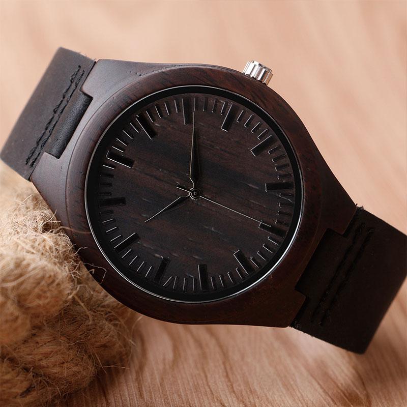 Wooden Case with Leather Strap Watch